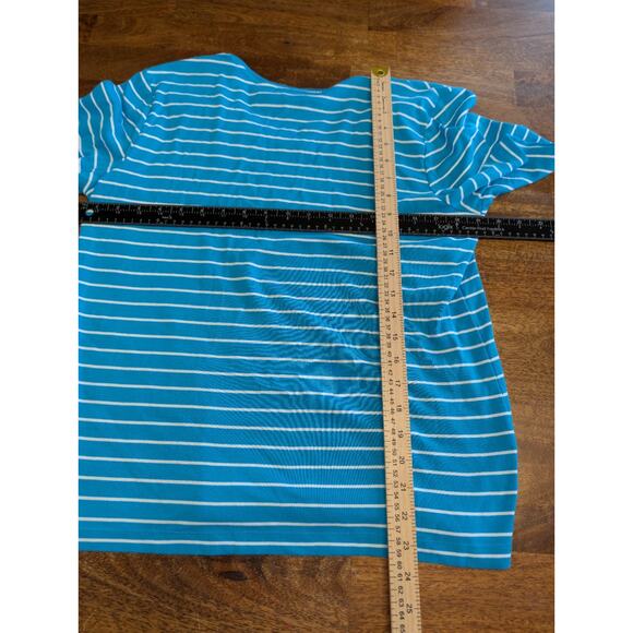 Chico's Women's TShirt Size 2 Large Blue Striped Vneck Thick Knit Tee Top EUC - Picture 7 of 9